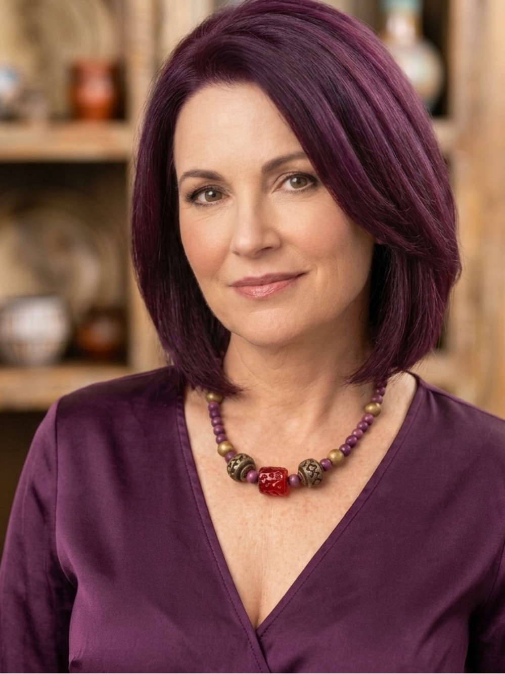 Decorative Beaded Necklace/Choker Purple and Burnished Gold Tones